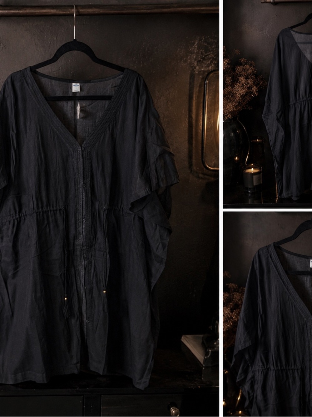 Old Navy Black V-Neck Button-Front Swim Coverup
